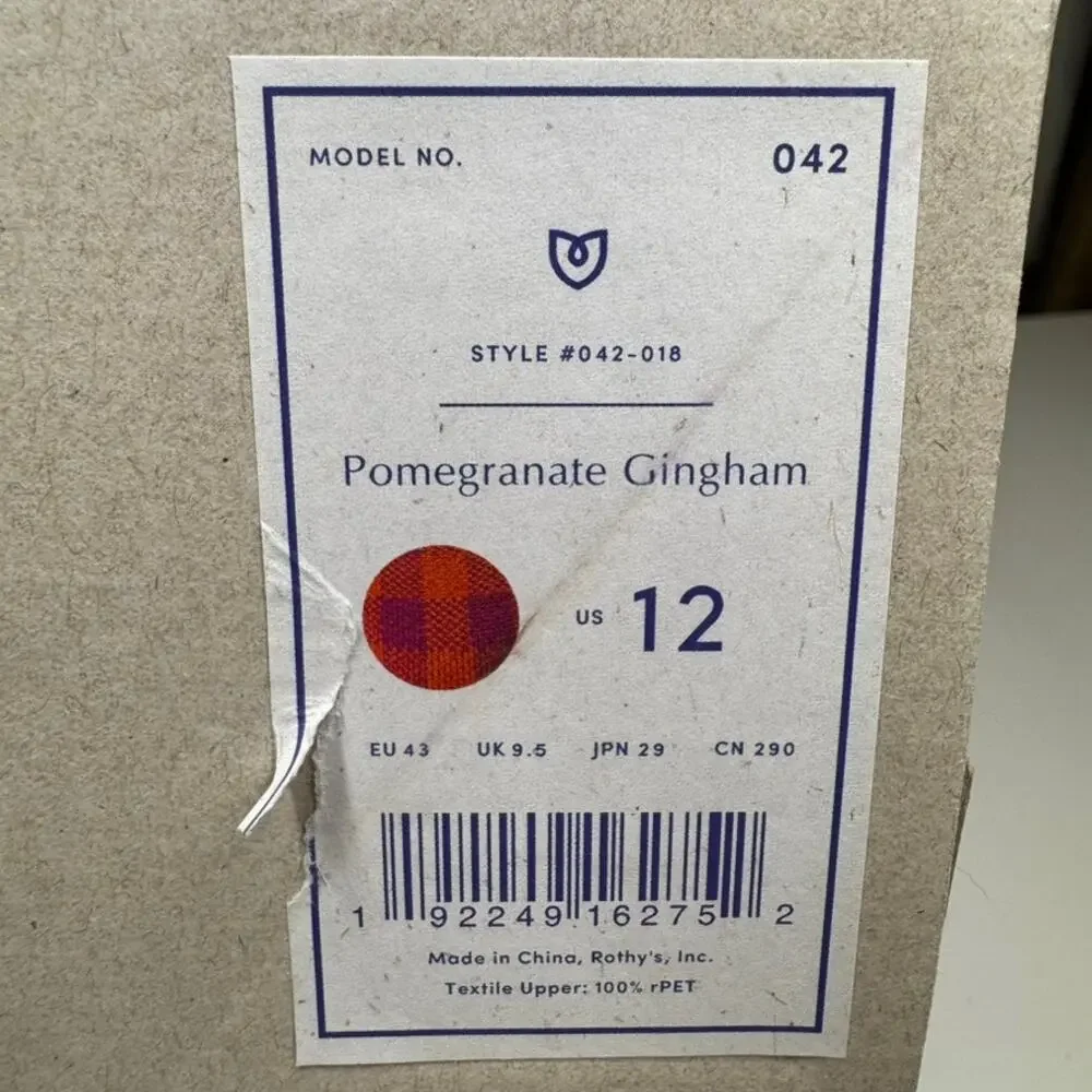 Rothy's The Flat Pomegranate Gingham Retired LE Ballet Flats Women’s 12 NIB